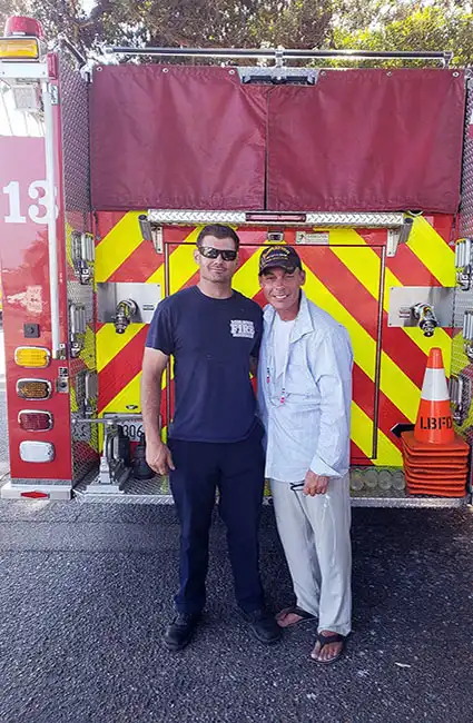 Veteran brothers and David Haave supporting firefighters with coloring books for the kids -- David Haave